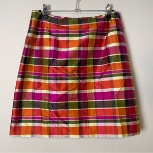 Barry Bricken 100% Silk Plaid Skirt, Pink/Orange, Size 8